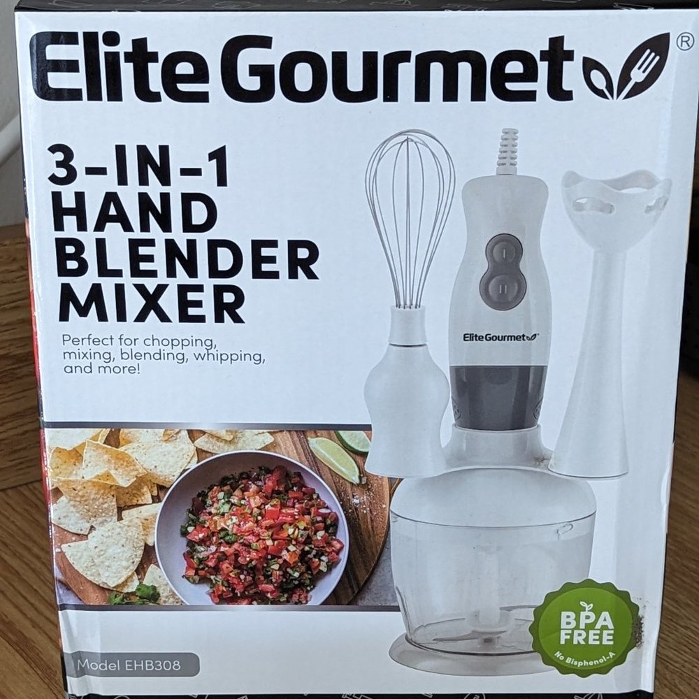 Elite Gourmet 3-IN-One Hand Blender Mixer - White